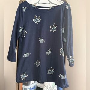 LOFT Navy Blue Floral Women's Top 3/4 length sleeves - Large